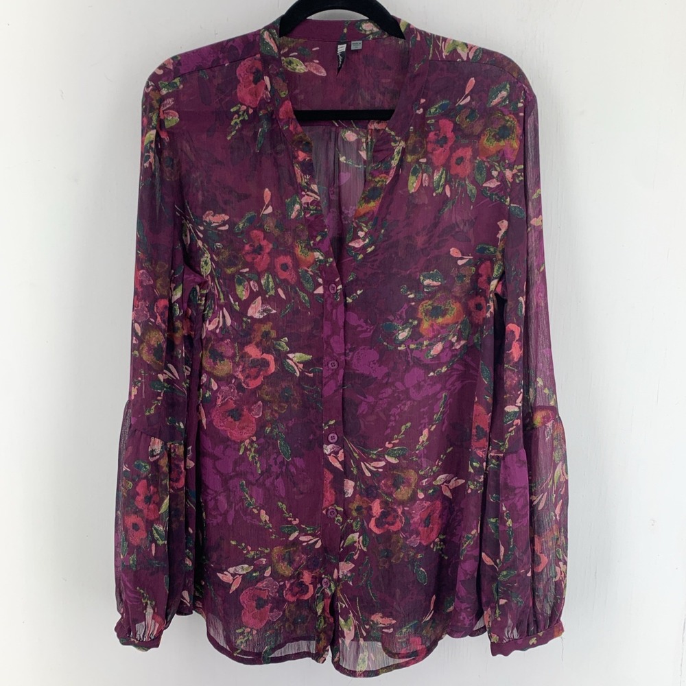 Kut From Kloth XL Tunic Top Sheer Moody Dark Fairy Whimsigoth Floral Boho Grunge